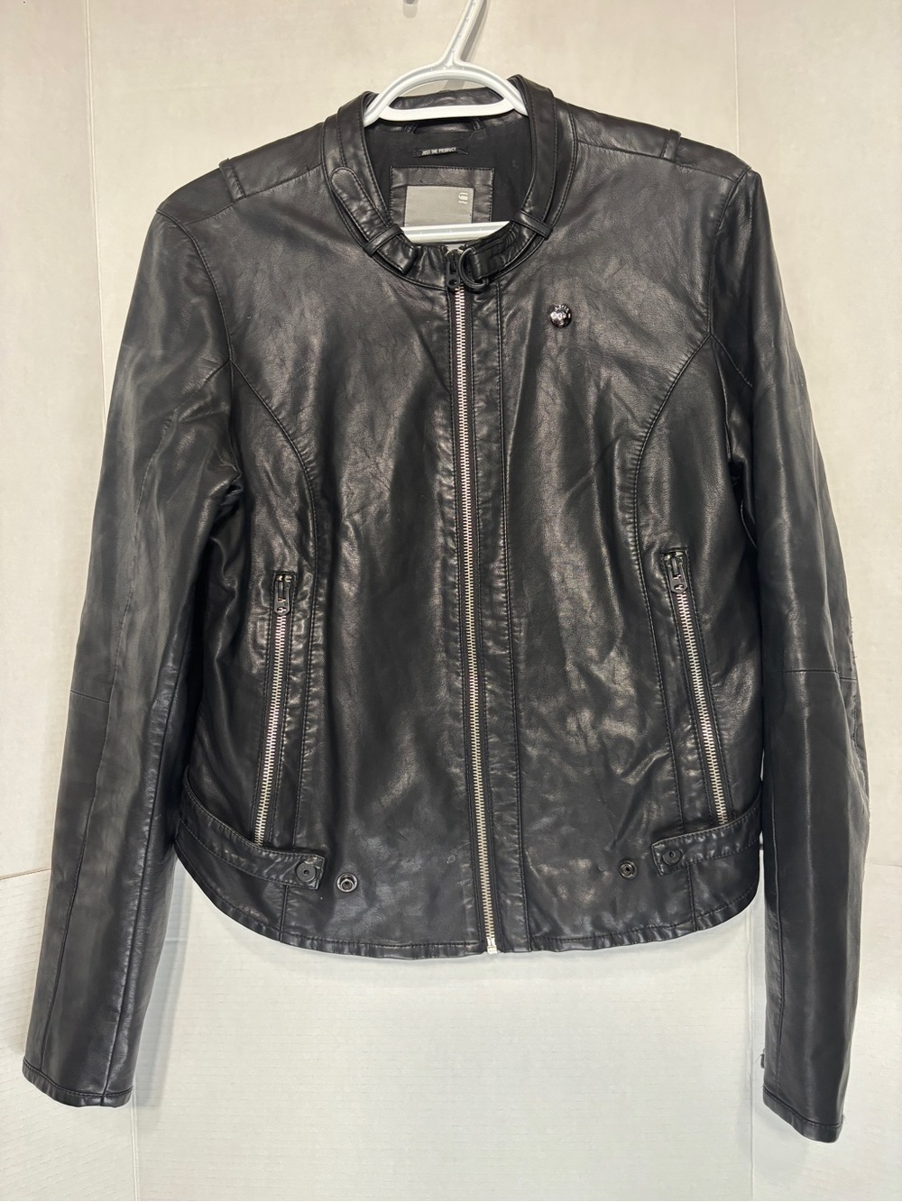 G-Star Women's Black Faux-Leather Zip Motorcycle Jacket Punk Rock Outerwear